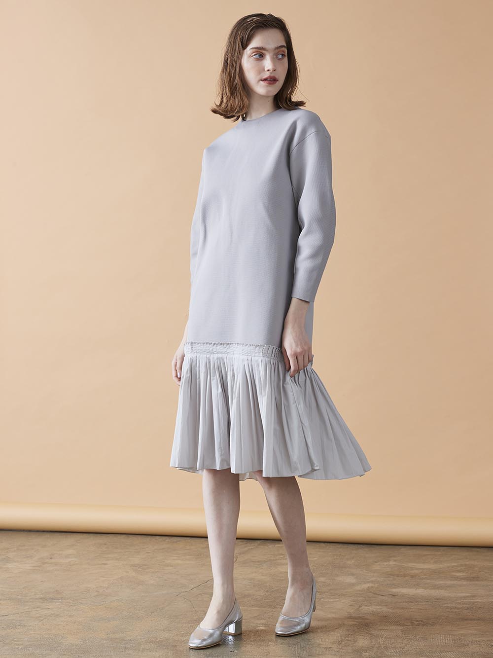 pin tuck & pleated polyester knit dress
