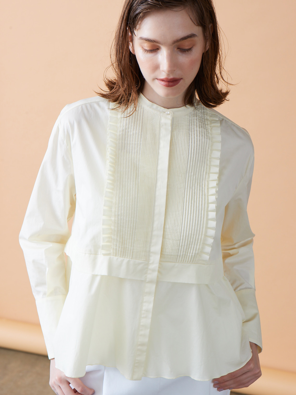 tuck frill flare blouse