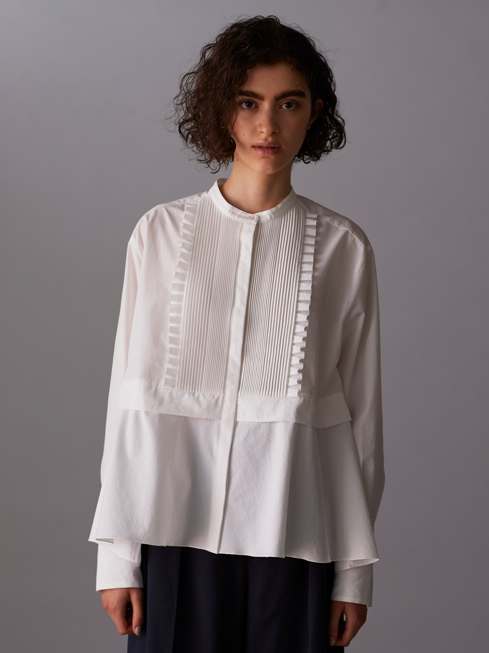tuck frill flare washer blouse